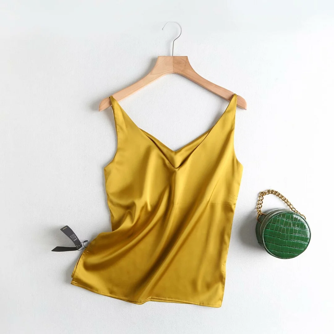 toppies summer tops ladies satin camisole tops womens sleeveless v-neck t-shirts solid color
