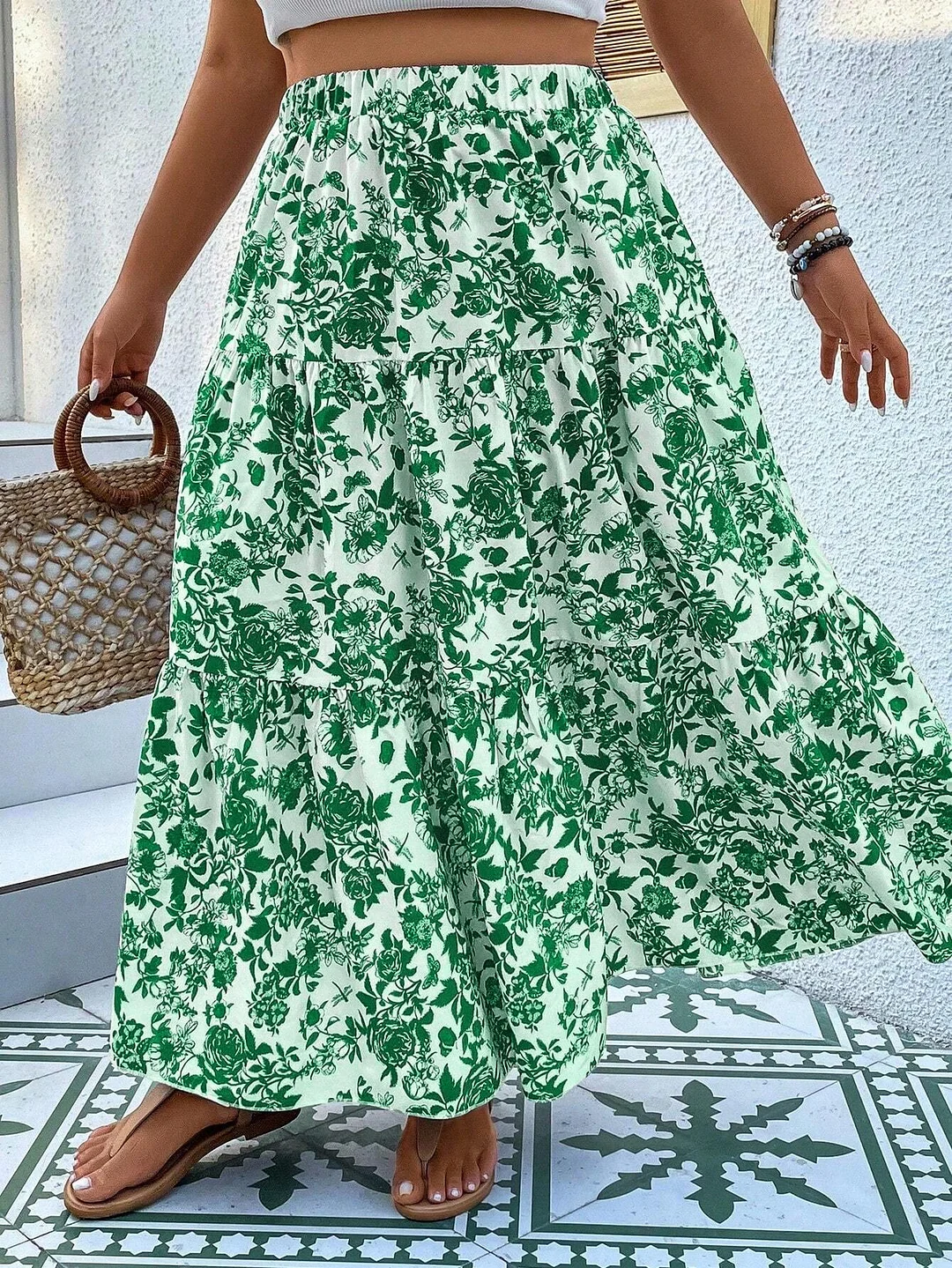 Uveng Uveng Women's Clothing 2024 Summer New Printed Woven Half-Dress Skirt