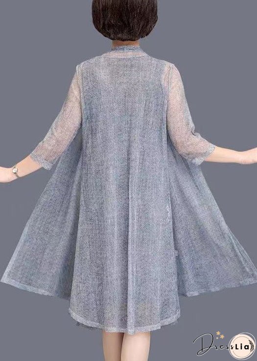 New Grey O Neck Print Tulle Two Piece Set Spring