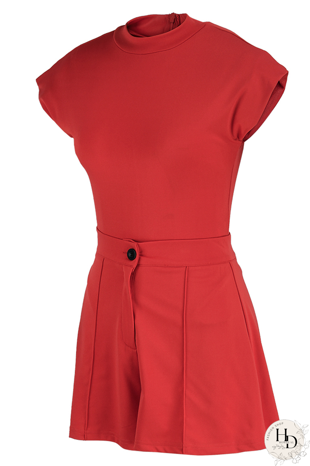 Pink Sexy Solid Patchwork Half A Turtleneck Sleeveless Two Pieces