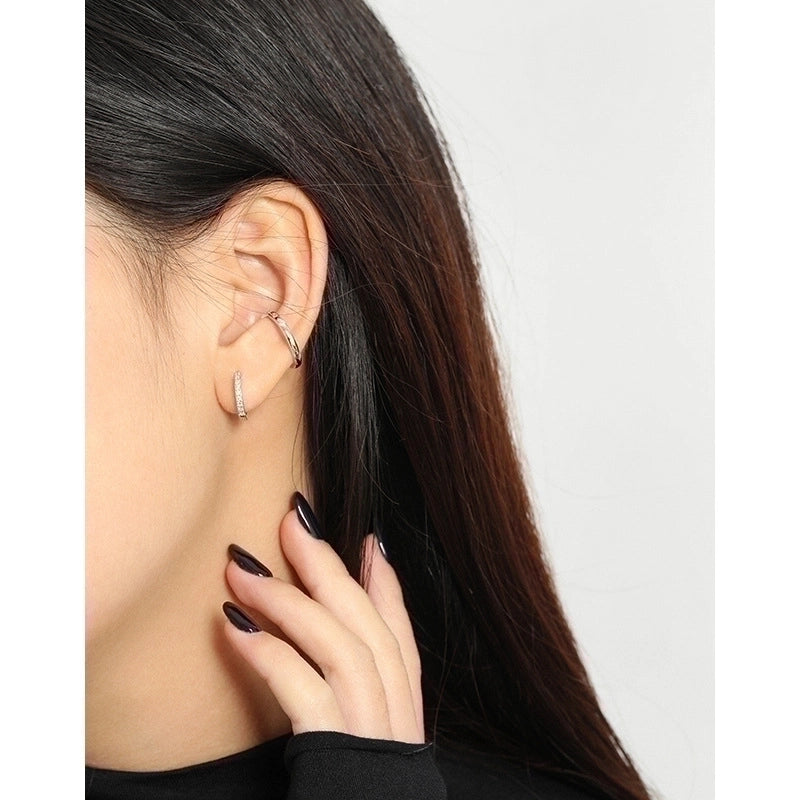 1 Pair 925 Sterling Silver Zircon Geometric Hoop Earrings