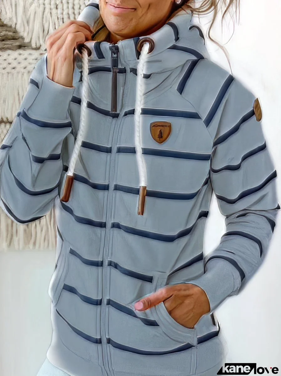 Women's Hoodies Leather Striped Pocket Zip Hoodie