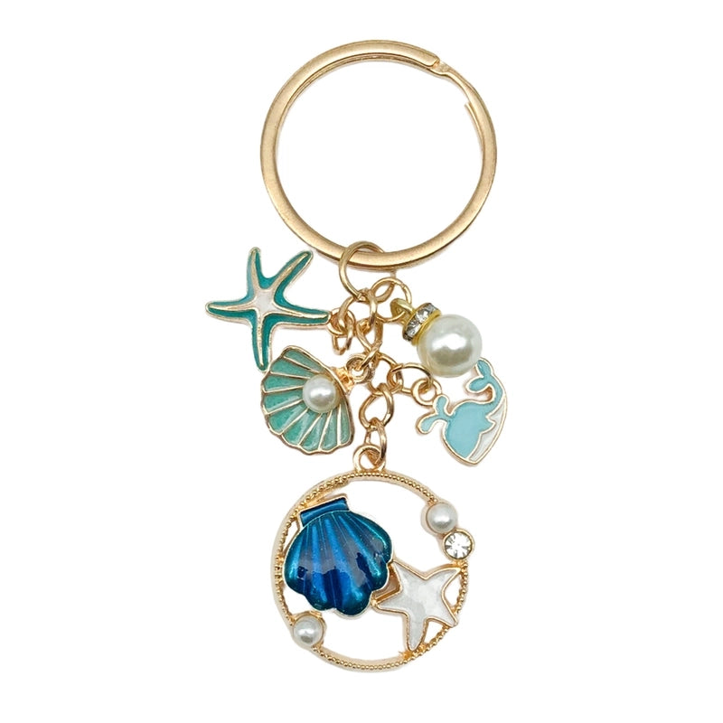 Cute Marine Style Starfish Mermaid Shell Alloy Enamel Bag Pendant Keychain