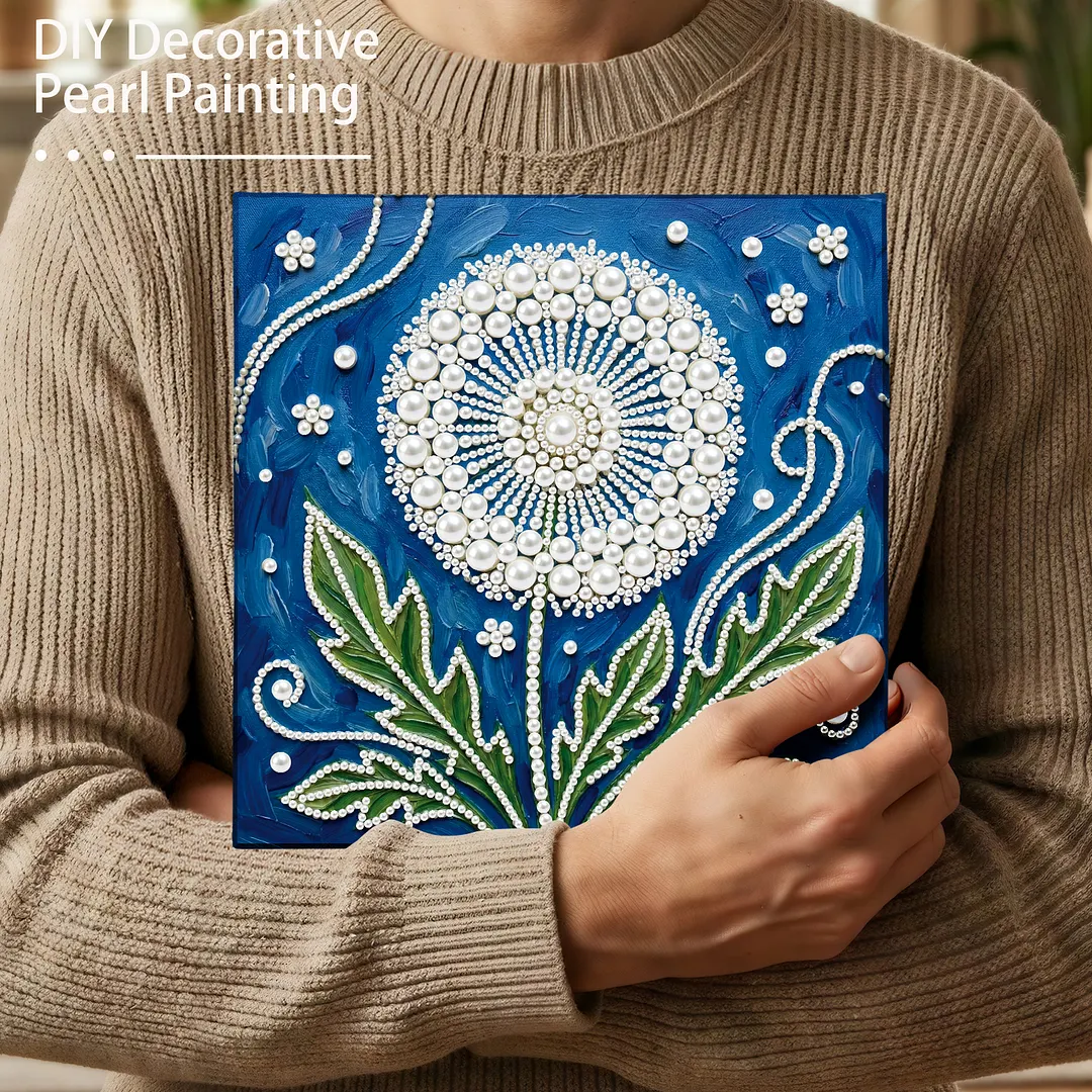 Dandelion DIY Pearl Painting Kit with Frame 25x25cm Pearl Gem Paintings Picture Arts Craft for Adults Beginners Gift Home Wall Decor