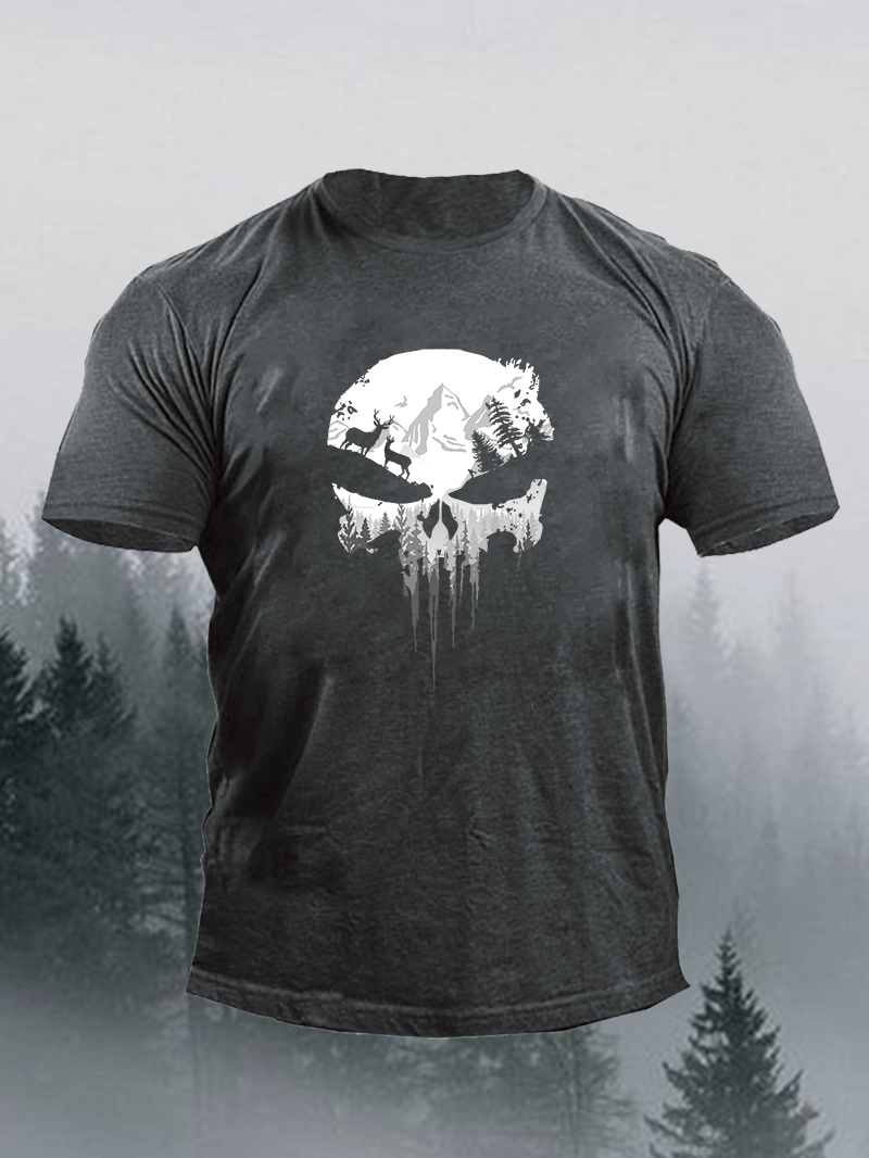Men's Outdoor Skull Mountain Short-Sleeved Shirt