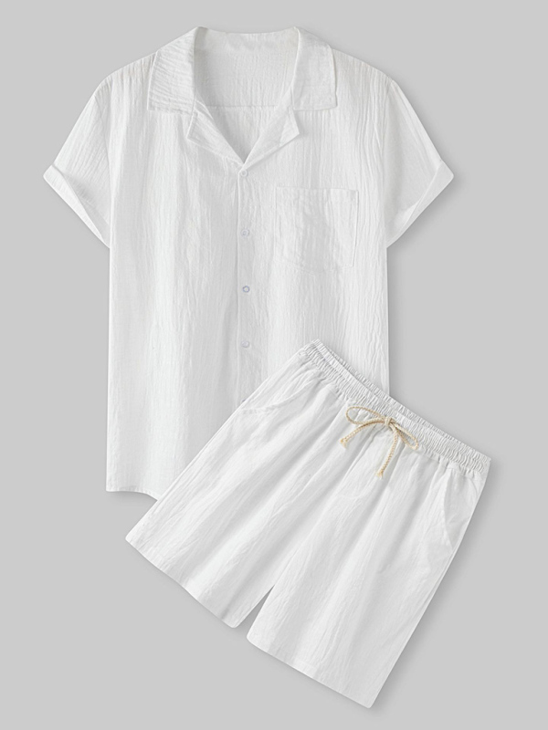 Mature Men Fashion Solid Color Short-sleeved T-shirt Shorts Cotton Linen Casual Suit