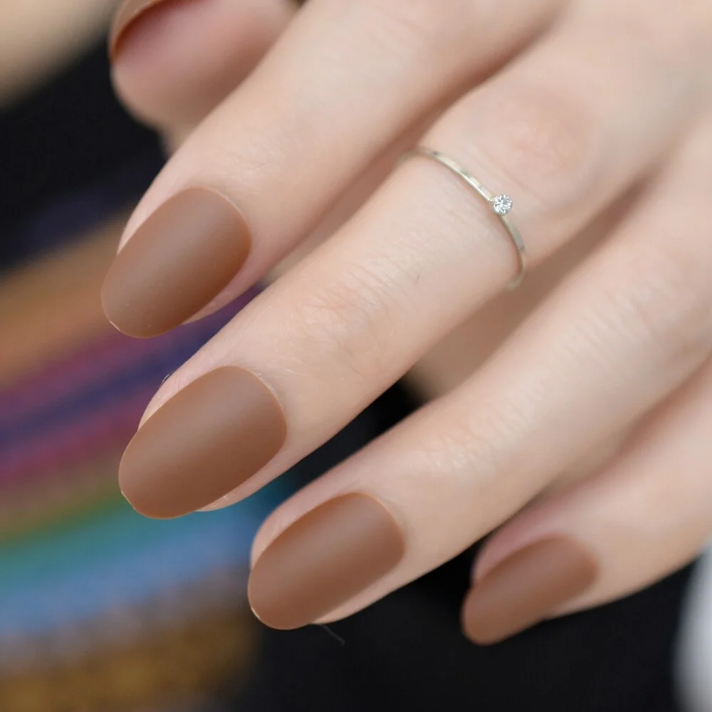 Oval Short Matte Classic Nails Light Brown Frosted Rounded Nail Tips Artificial Daily Wear Basic Press On Nails wholesale IMABC-Nail Inspo