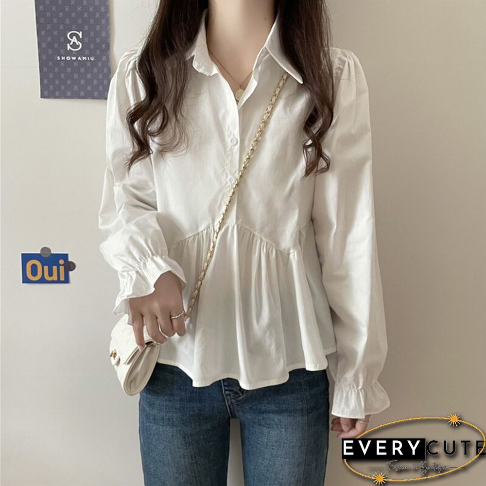 Spring Autumn Design Ruffles Shirts Women Elegant Sailor Collar Ladies Blouses Casual