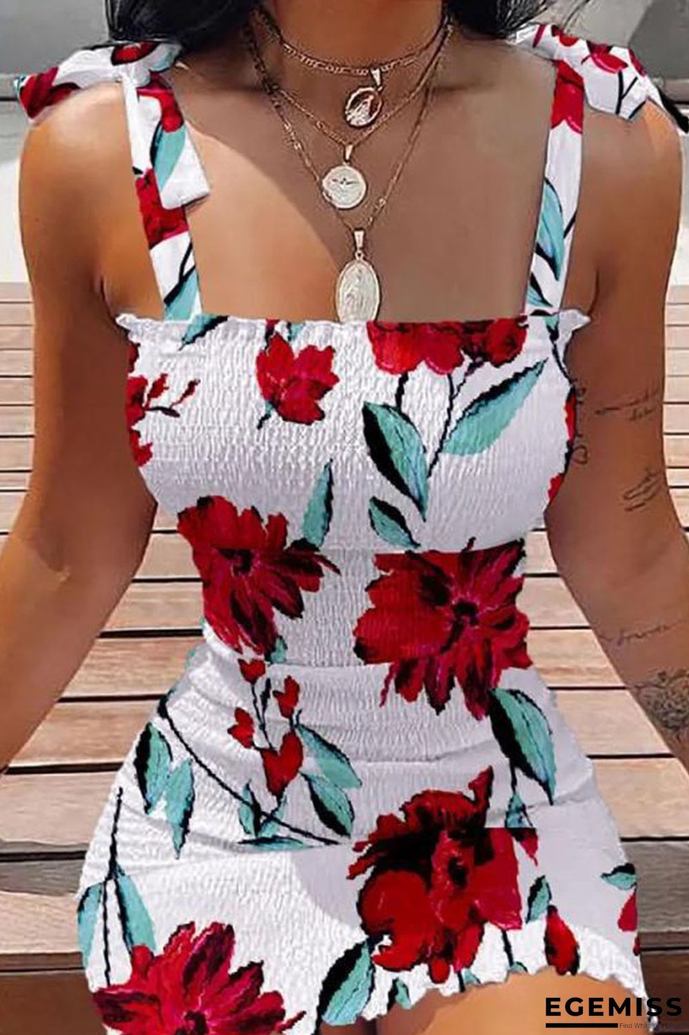 White Red Sexy Print Bandage Patchwork Spaghetti Strap Pencil Skirt Dresses | EGEMISS