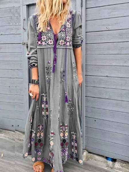 Boho printing long Sleeve Dress
