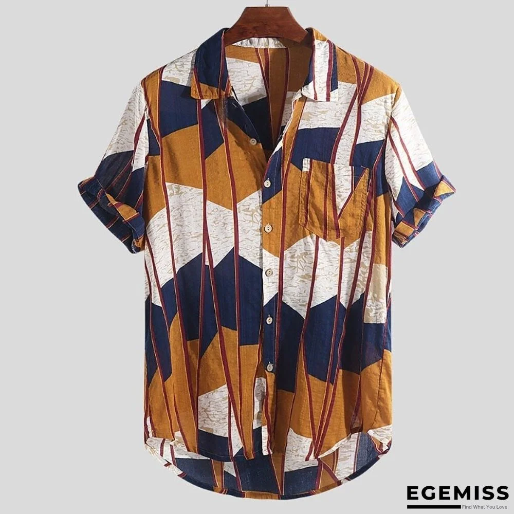 New Arrival Men Fashion  Casual Multi Color Lump Chest Short Sleeve Shirt | EGEMISS