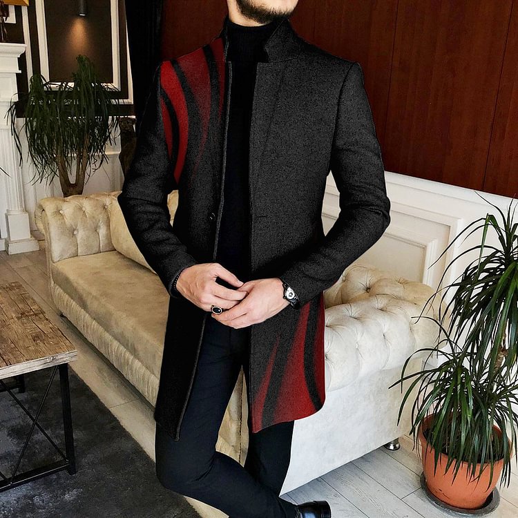 BrosWear Men's Abstract Gradient Stand Collar Zhong C K Tweed Coat