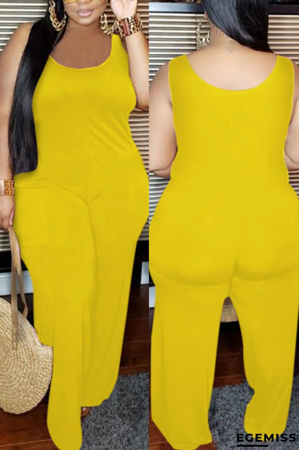 Yellow Fashion Sexy Street Solid O Neck Plus Size | EGEMISS