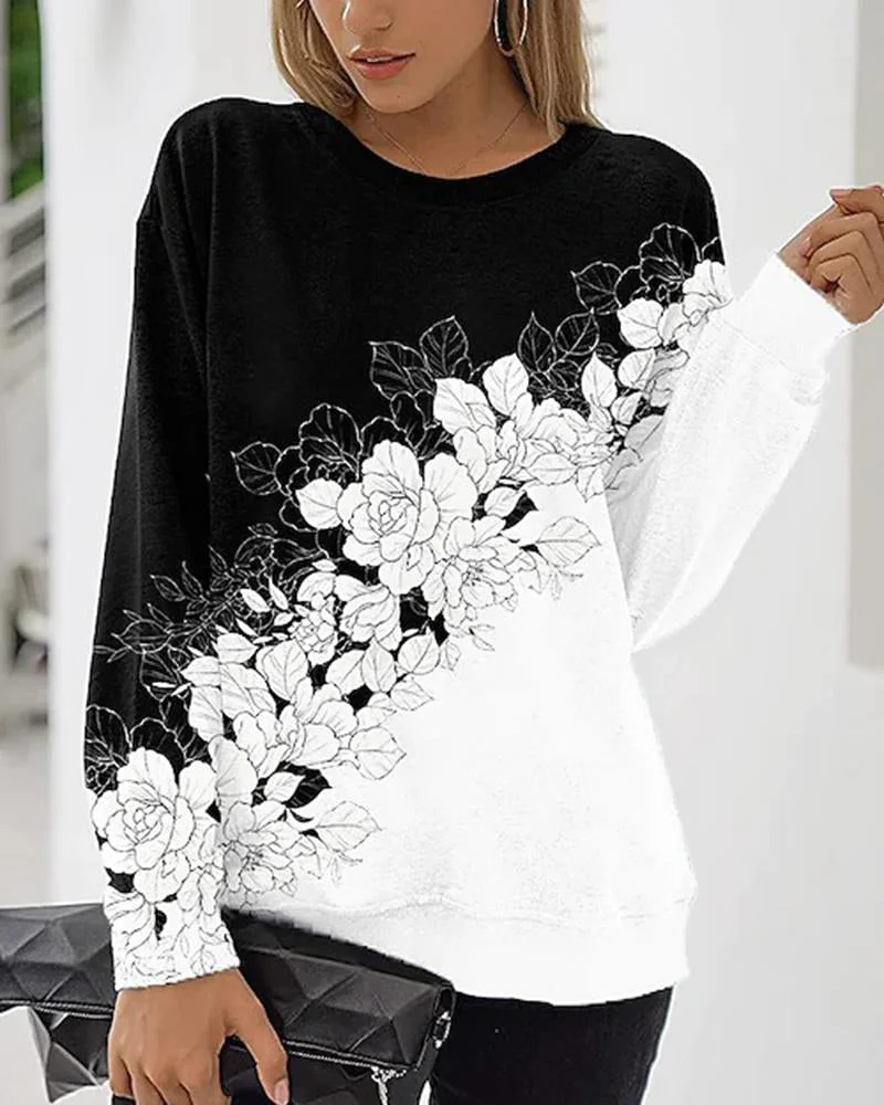 Women's casual printed long-sleeved tops-111213