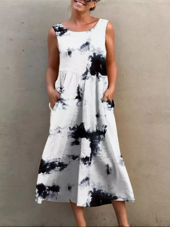 Women's Sleeveless Scoop Neck Graphic Printed Midi Dress