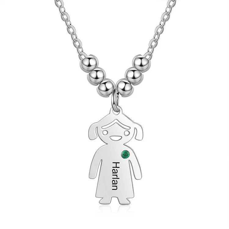 Mother Necklace with Birthstone and Engraved Kid's Name Charm