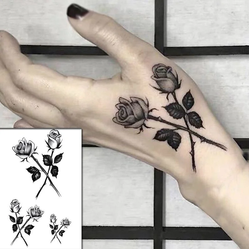 Beautiful Rose Flowers Body Art Neck Abdomen Waterproof Fake Tattoo Sexy for Woman Men Flash Temporary Small Size Tattoo Sticker