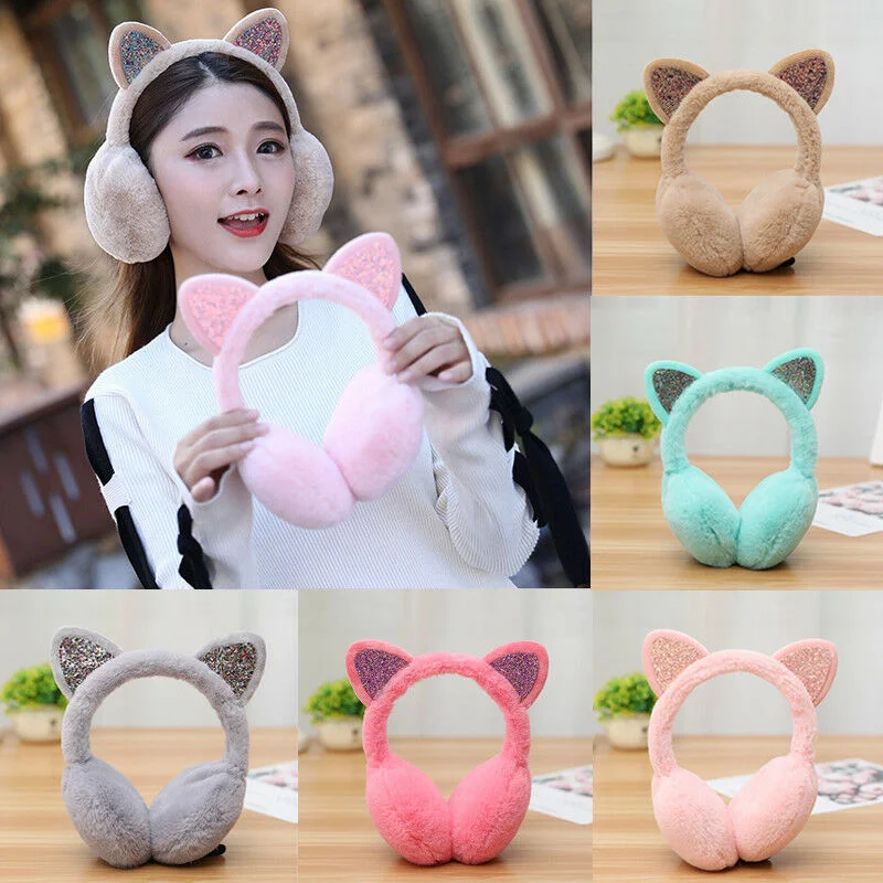 Girl Winter Cat Ear Earmuffs Fur Warm Women Ear Protect Cute Faux Soft Fluffy Ladies Earcap