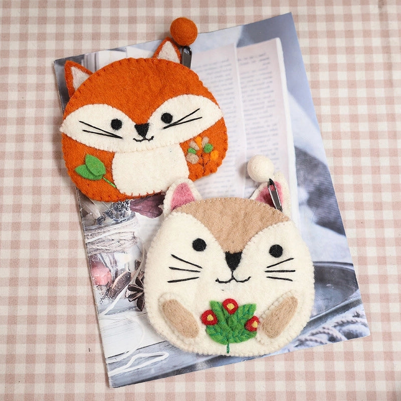 Unisex Animal Cartoon Wool Felt Zipper Coin Purses