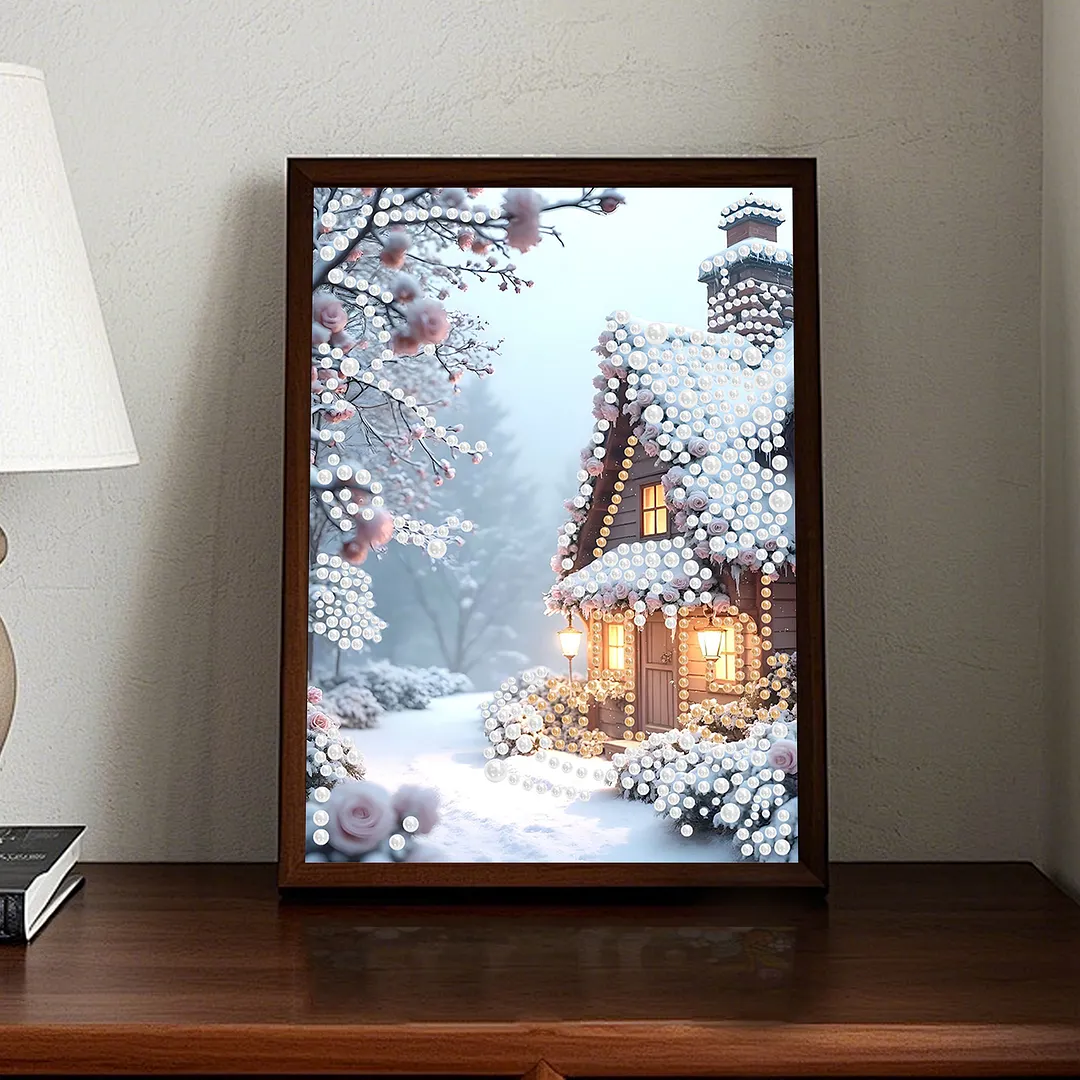 Pearl Painting Kit for Adults Snow Flower House 11.81x15.75in