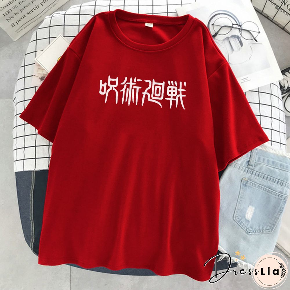 Jujutsu Kaisen Japanese Letter Style Print T-Shirts Fashion Anime Tops O-Neck Loose Short Sleeve New Summer Soft T Shirt Women's