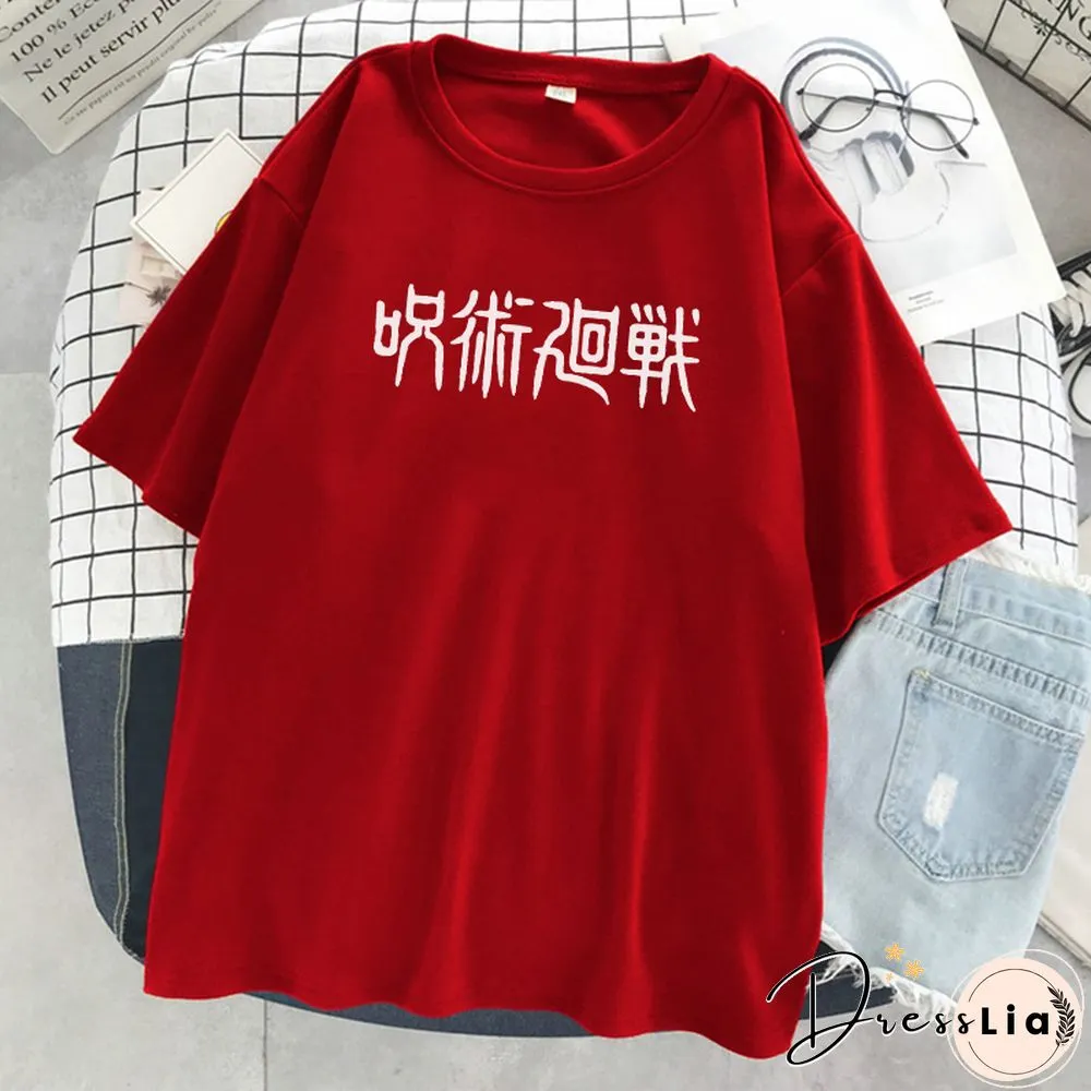 Jujutsu Kaisen Japanese Letter Style Print T-Shirts Fashion Anime Tops O-Neck Loose Short Sleeve New Summer Soft T Shirt Women's