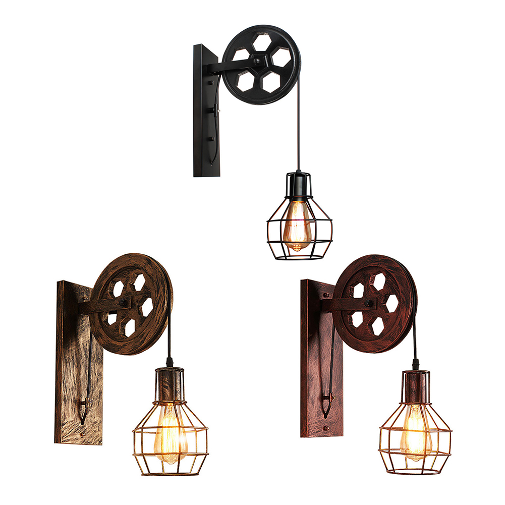 

Retro Industrial Wall Light Vintage Pulley Wrought Iron Lampshade Lights, Red bronze, 501 Original