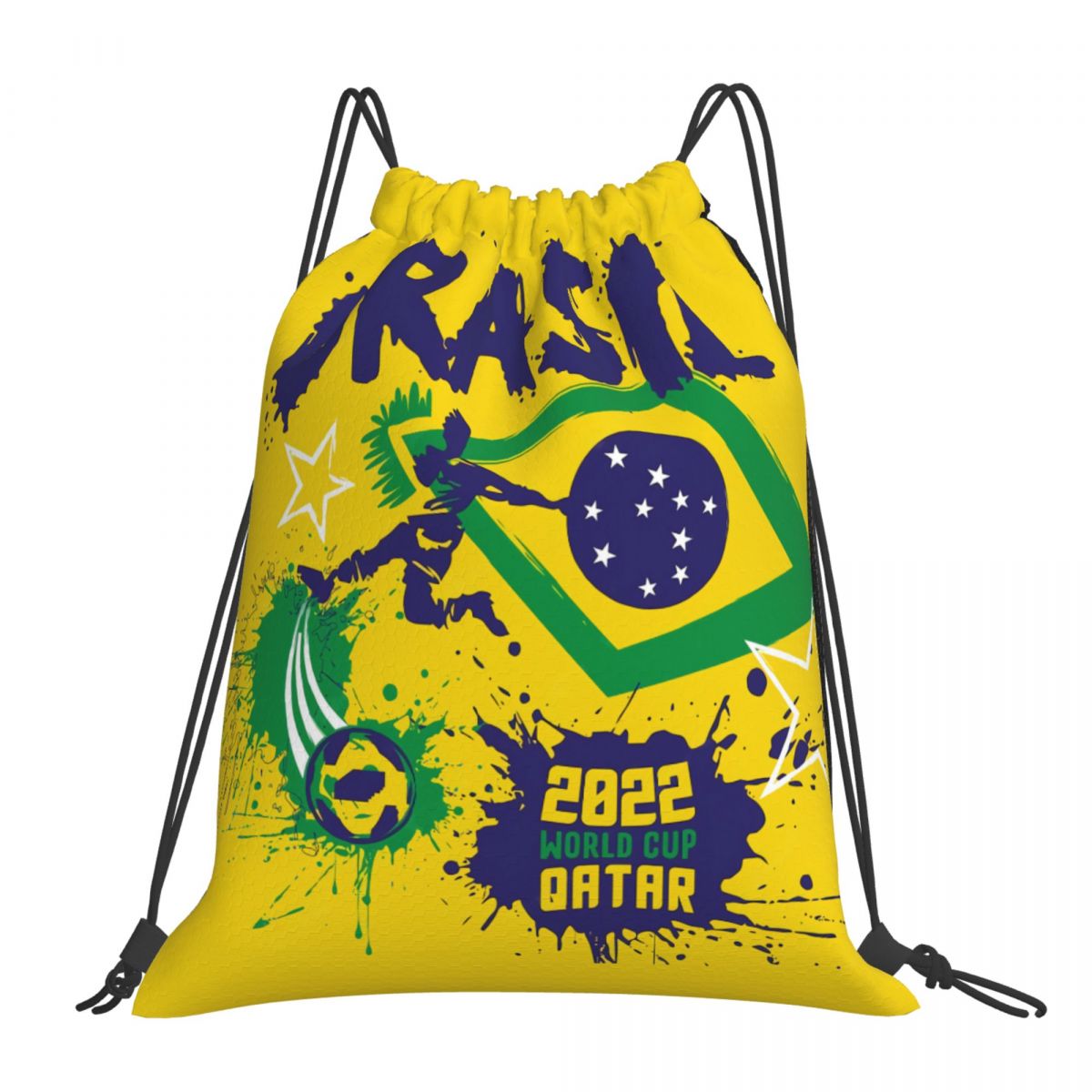 Brazil 2022 Qatar World Cup Drawstring Bags for School Gym