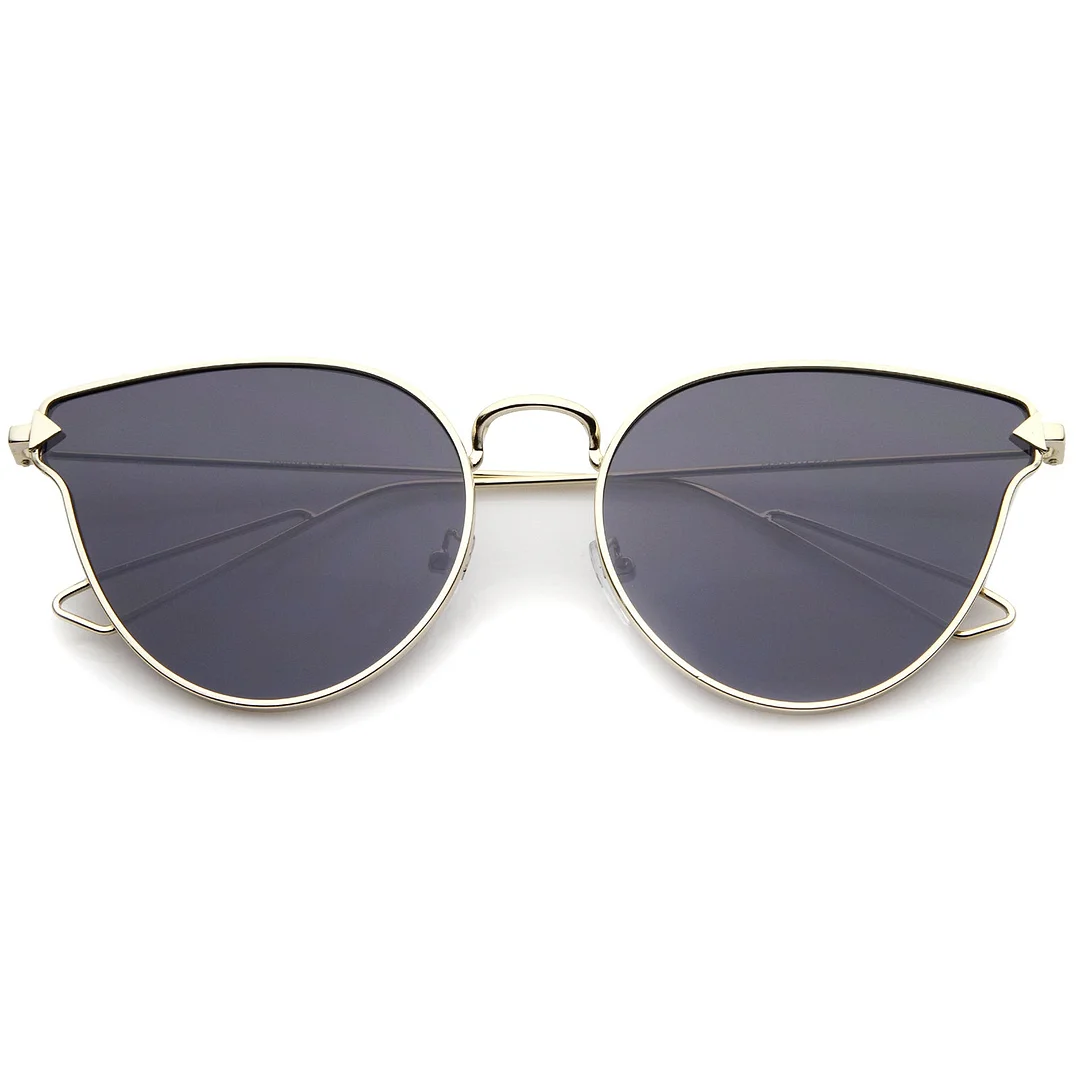 Women's Metal Frame Arrow Temples Color Mirror Flat Lens Cat Eye glasses 58mm