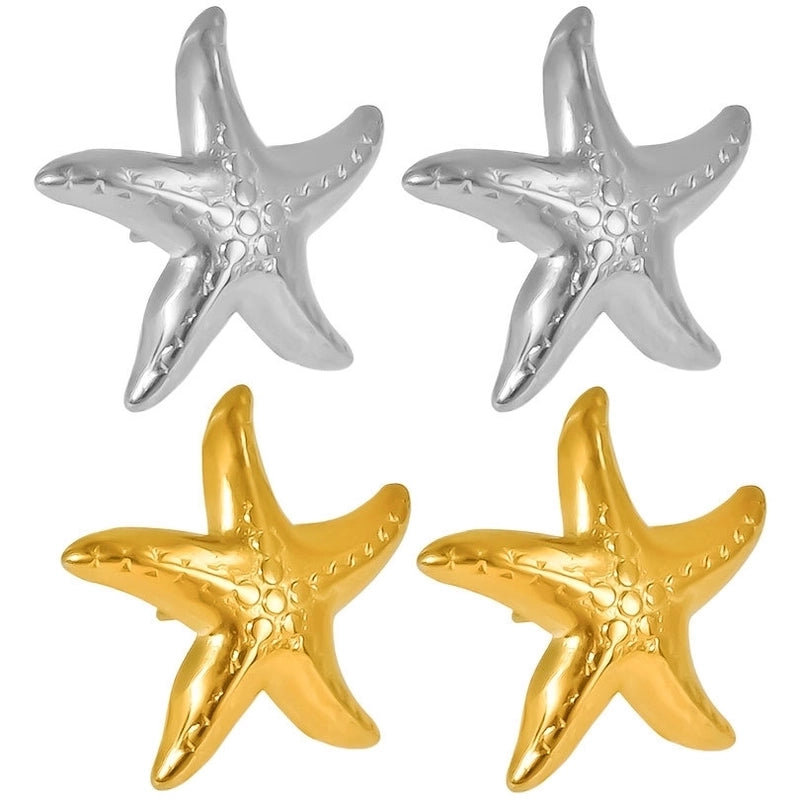 1 Pair IG Style Marine Style Starfish Plating 304 Stainless Steel Ear Studs