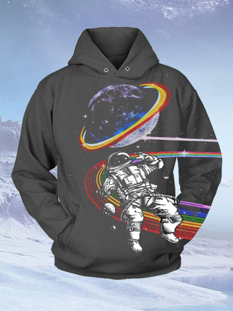 Rainbow Astronaut Print Men's Hoodie in  mildstyles