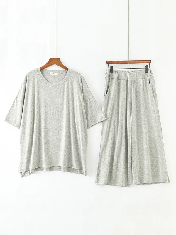 Roomy Minimalist High-Low T-Shirt&Cropped Pants Pajamas Set