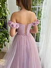 Dusty Lilac Lavender Purple Pink Tulle Formal Gown 3D Floral Floor Length Maxi Off The Shoulder Special Occasion Dress Lace Up Back Corset Ethereal Whimsical Cottagecore Fairy