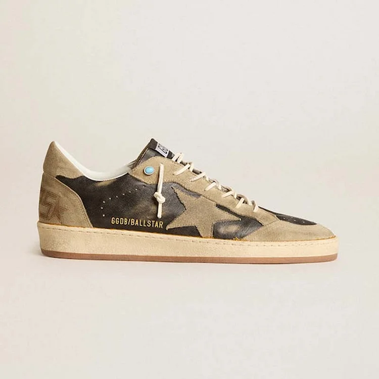 Golden Goose Ball Star marrón con estrella de ante gris tórtola y refuerzo del talón