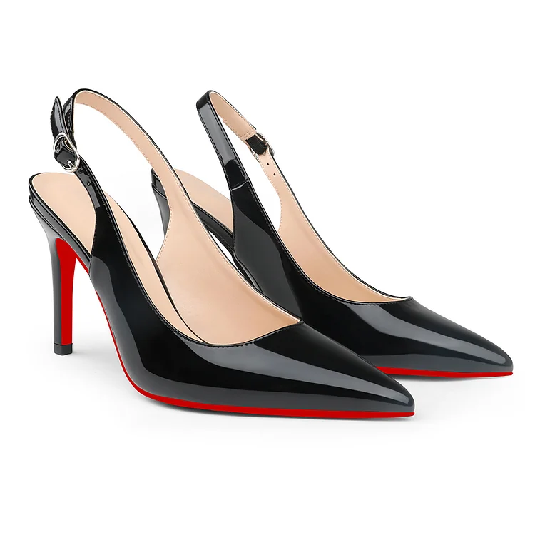 90mm Women's Pointed Toe Slingback Heels Red Bottoms Pumps Comfortable Dress Shoes VOCOSI VOCOSI