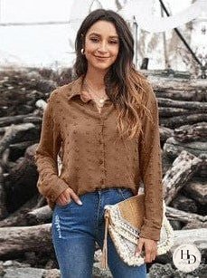 Women's Striped V-Neck Denim Shirt