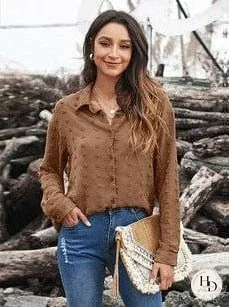 Women's Striped V-Neck Denim Shirt