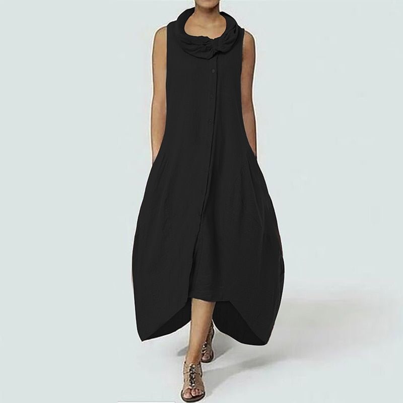 Women Sleeveless Solid Loose Mid-calf Dress 2022 ZANZEA Casual Asymmetrical Hem Party Vestidos Sarafans Fashion Summer Sundress