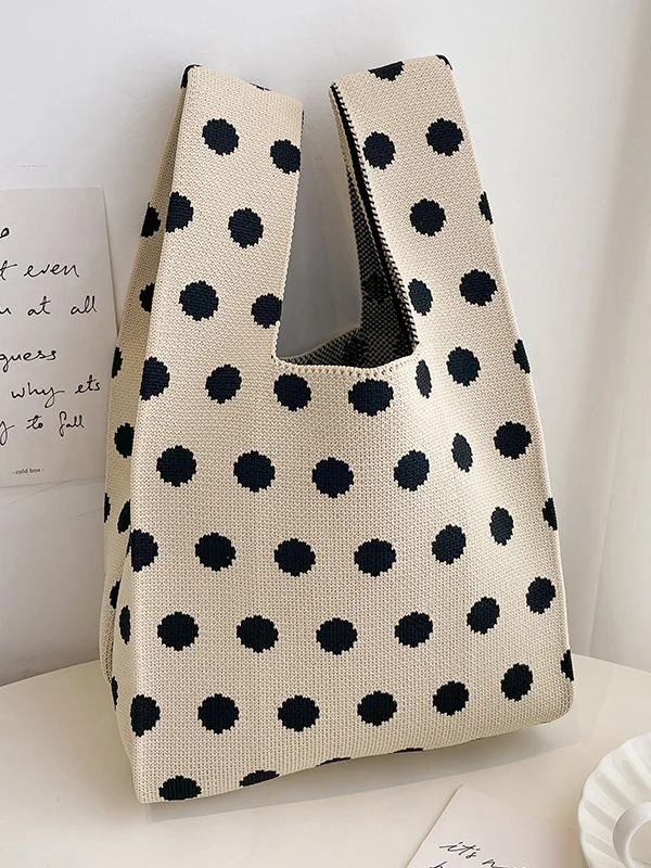 Contrast Color Polka-Dot Bags Woven Handbag