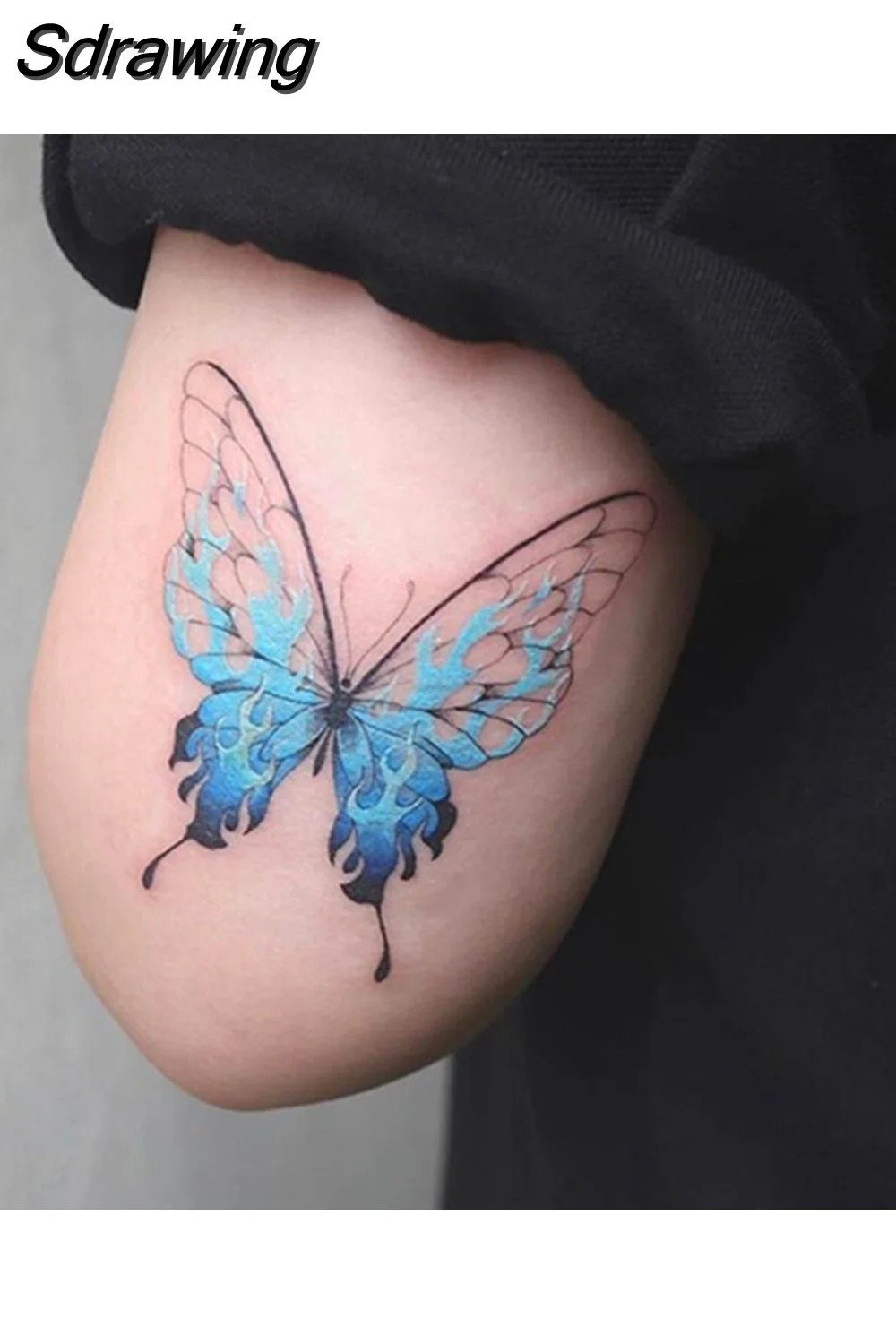 Sdrawing Flame Butterfly Dark Rose Tattoo Stickers Men Women Romantic Blue Flame Flower Art Fake Tattoo Personality Arm Tattoo Stickers 1020-0