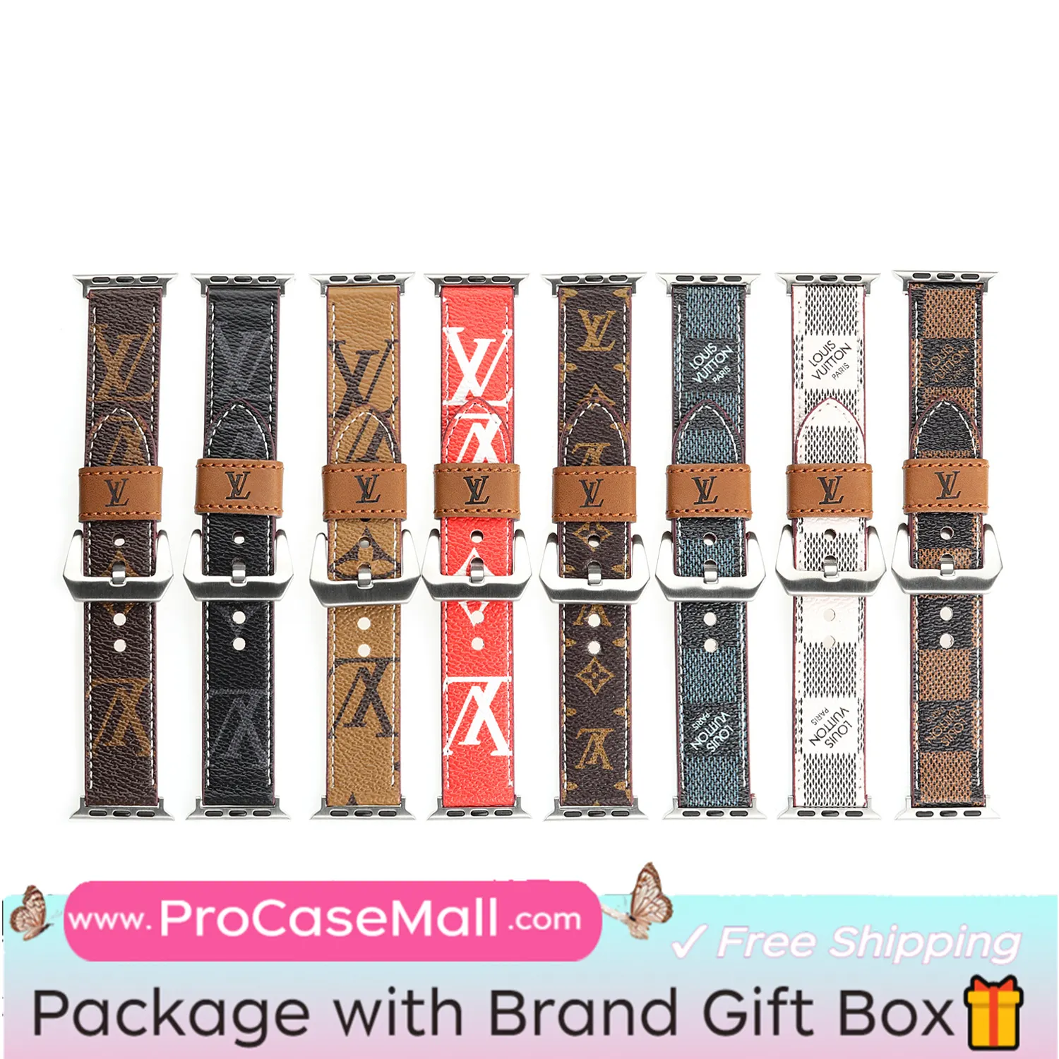 LV Genuine Leather Monogram Canvas Apple Watch Strap Checkerboard Canvas