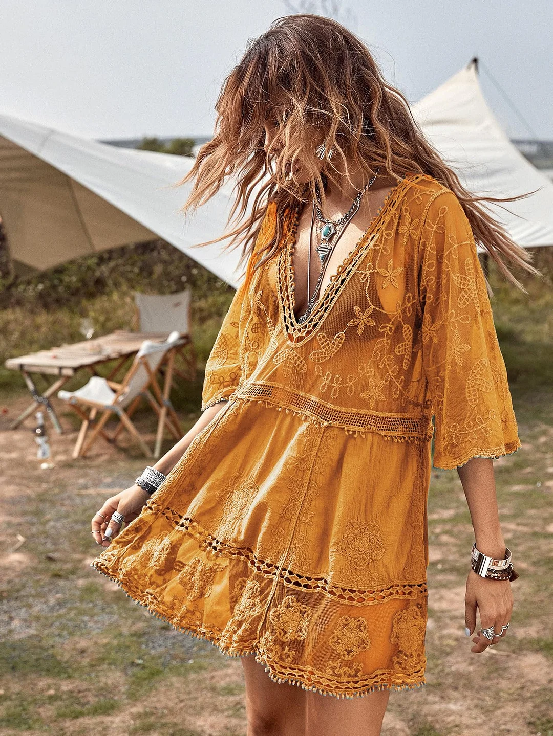 B2prity Women's Contrast Lace Bathing Suit Cover Up V-Neck Swimsuit Coverups Loose Swimwear Beach Dress Beachwear