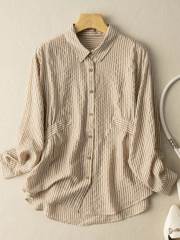 Classic Stripe Long Sleeves Casual Shirt In Solid Color