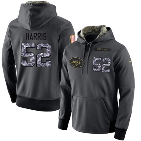 NFL Men's  New York Jets #52 David Harris Stitched Black Anthracite Salute to Service Player Performance Hoodie