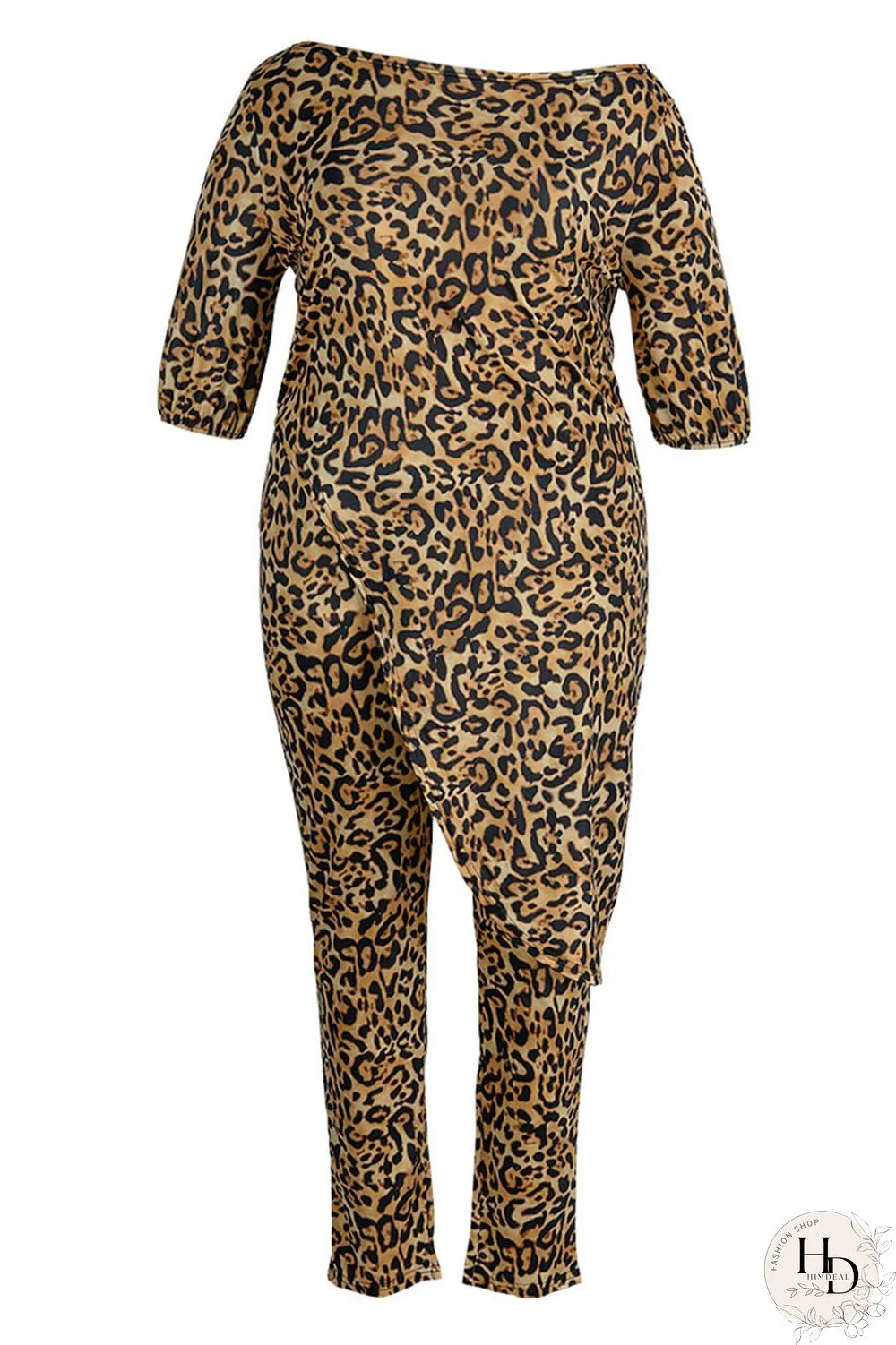 Yellow Casual Print Patchwork Asymmetrical Off the Shoulder Plus Size Two Pieces