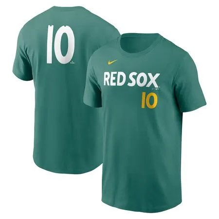 Men's Boston Red Sox #10 Trevor Story  Green 2025 City Connect Fuse Name & Number T-Shirt