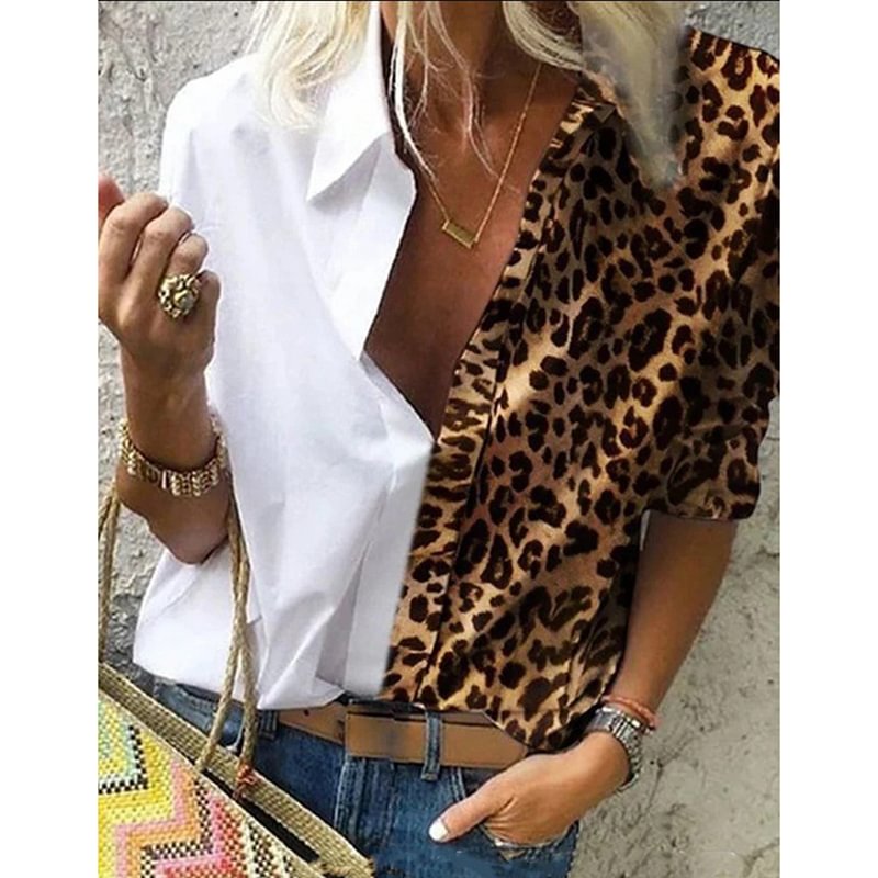 Fashion Leopard Stitching Blouse