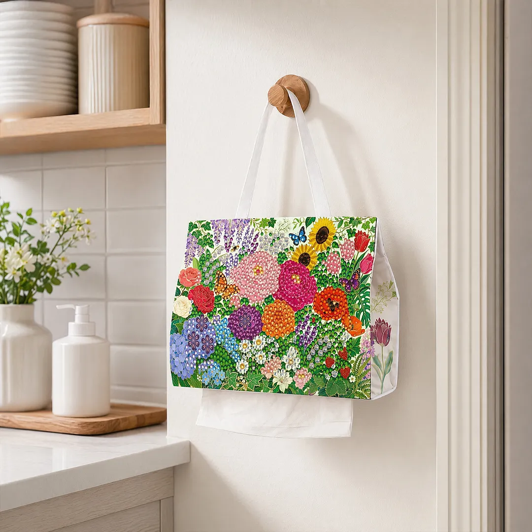 Diamond Tissue Organizer Exquisite Craftsmanship for Bathroom Bedroom Decor (Garden flowers)