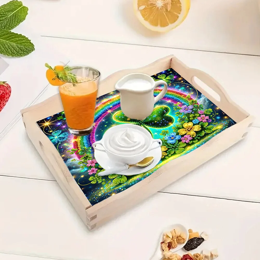 5D DIY Wooden St. Patricks Day Diamond Painting Tray Art Craft for Desk Coffee Table