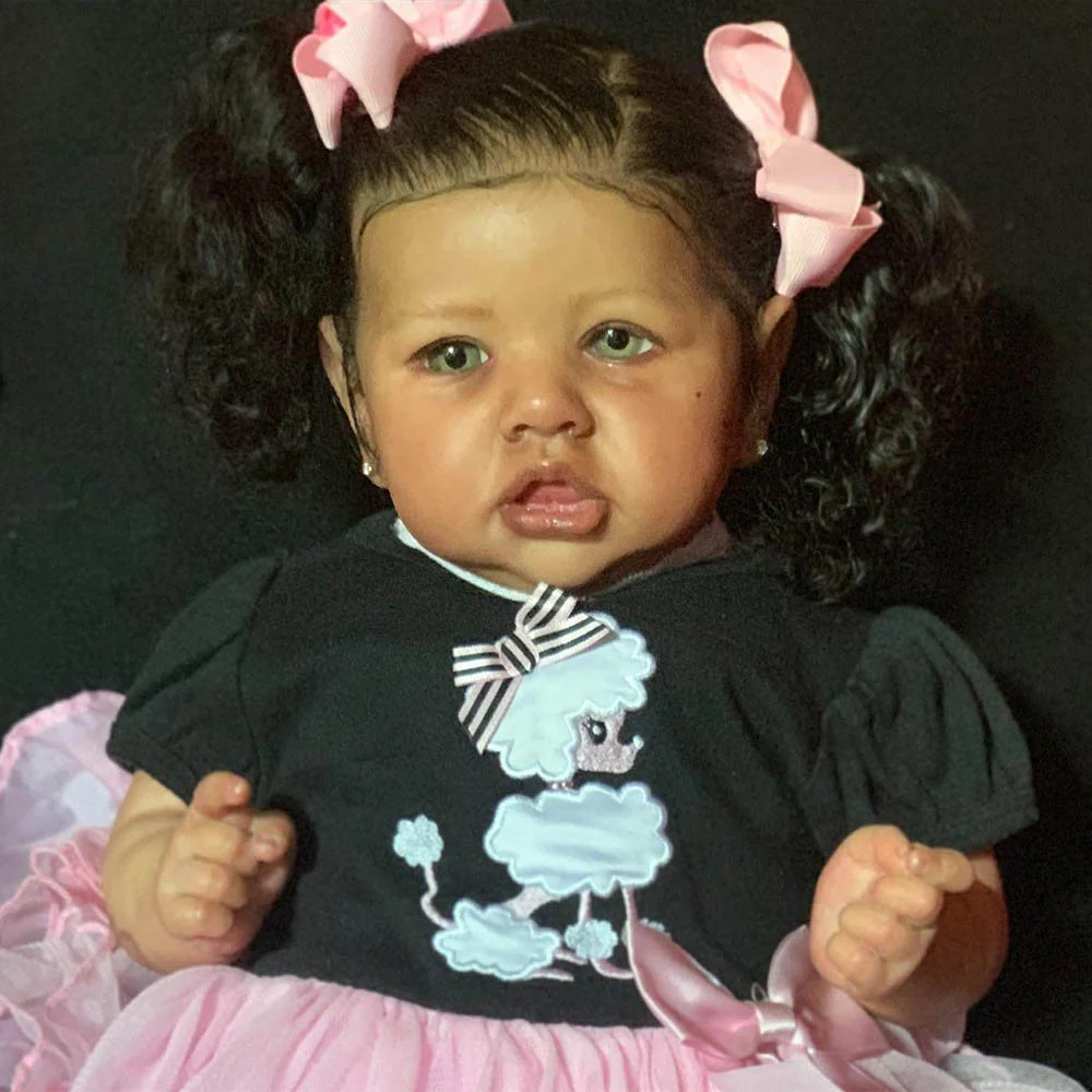 20'' Lifelike Black Authentic Silicone Reborn Doll Named Grace With Beautiful Gray Eyes
